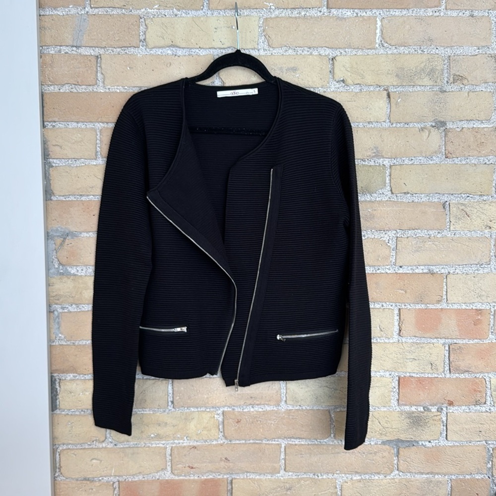 Black Aako Ribbed Cardigan with Silver Zippers - Picture 3 of 5